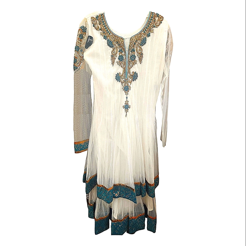 Gold Emerald Tangerine Rhinestone Pakistani/Indian Wedding Dress